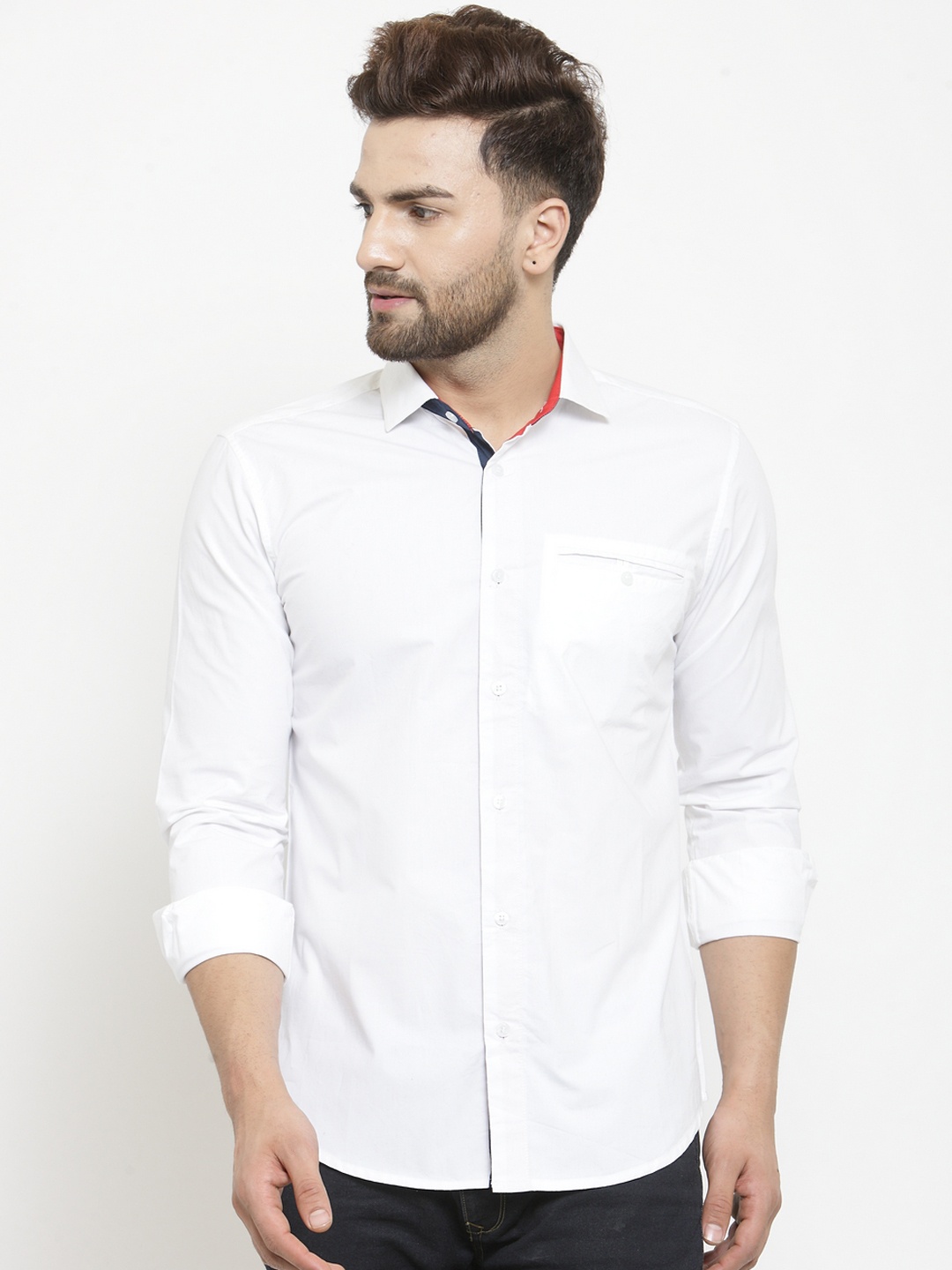 

WESTCLO Men White Slim Fit Solid Casual Shirt