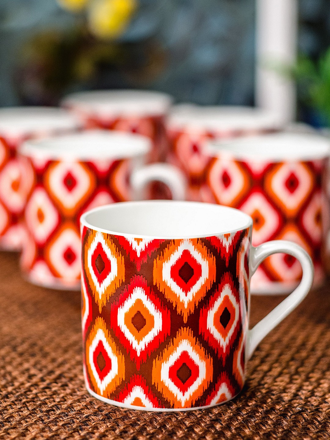 

SONAKI White 6-Pieces Printed Bone China Cups Set