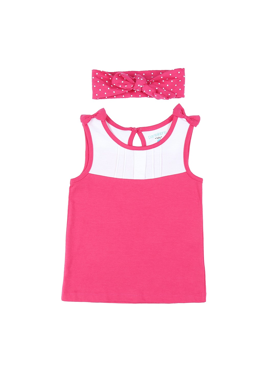 

Pantaloons Baby Girls Pink & White Colourblocked Round Neck T-shirt