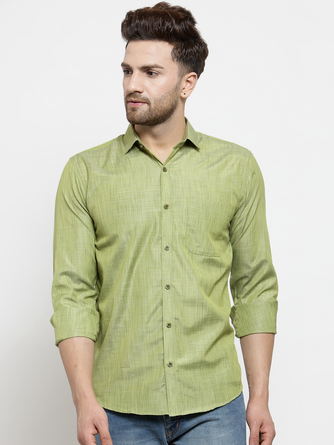 

JAINISH Men Green Classic Slim Fit Solid Casual Shirt