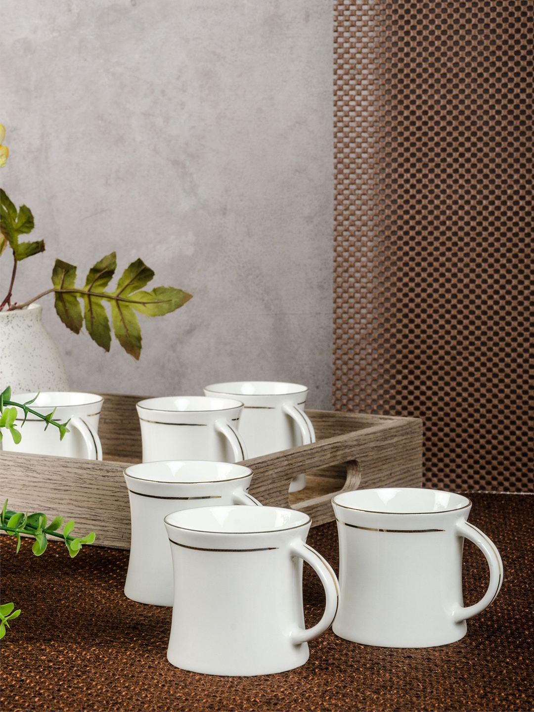 

SONAKI White Set of 6 Printed Bone China Cups Set
