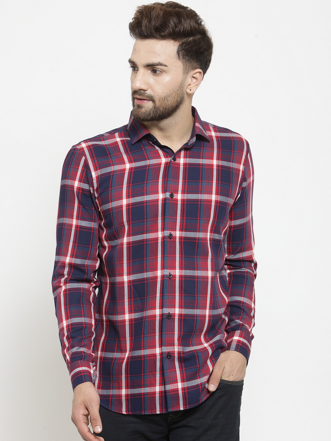 

WESTCLO Men Blue & Red Slim Fit Checked Casual Shirt
