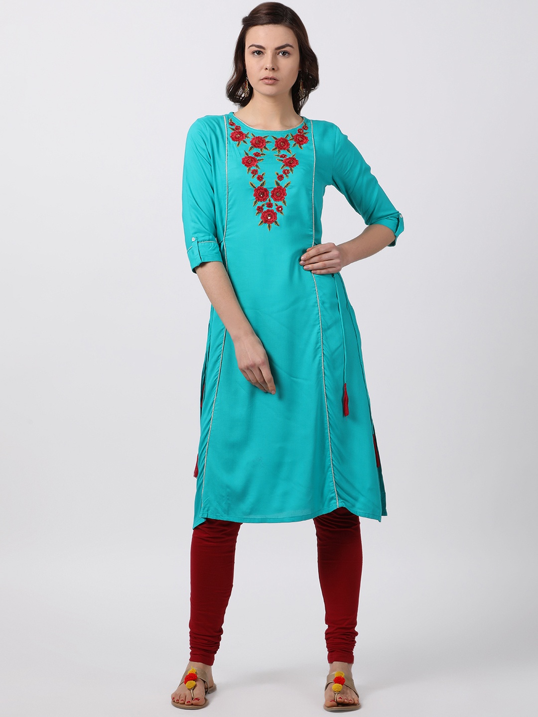 

Alena Women Turquoise Blue Solid Straight Kurta