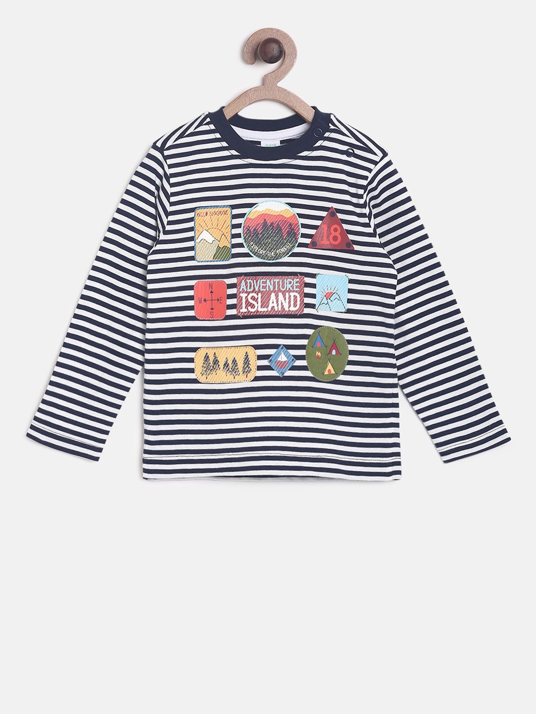 

MINI KLUB Boys Multicoloured Striped Round Neck T-shirt, Multi