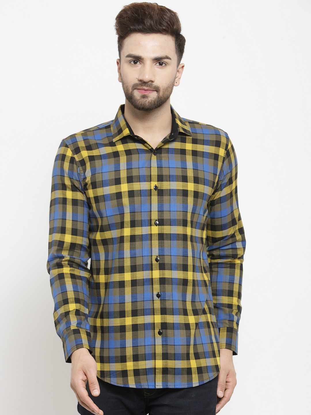 

WESTCLO Men Yellow & Blue Slim Fit Checked Casual Shirt