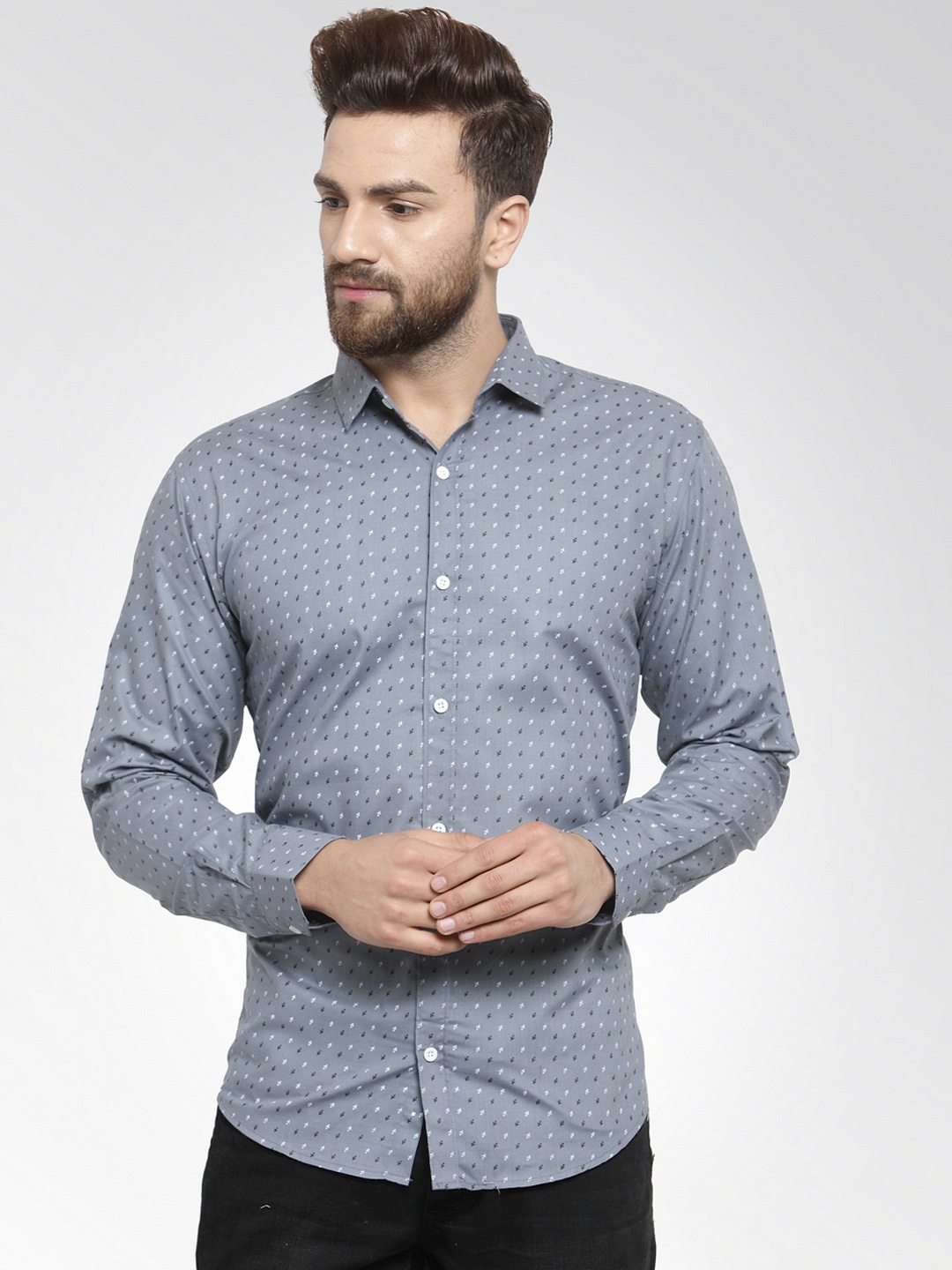 JAINISH Men Grey Classic Slim Fit Printed Casual Shirt