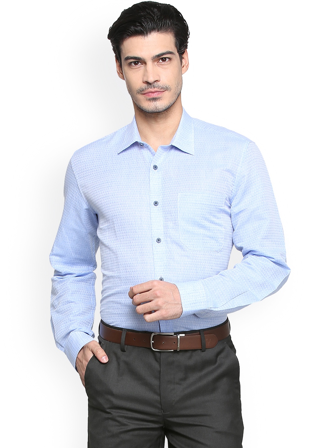 

Louis Philippe Men Blue Slim Fit Self Design Formal Shirt
