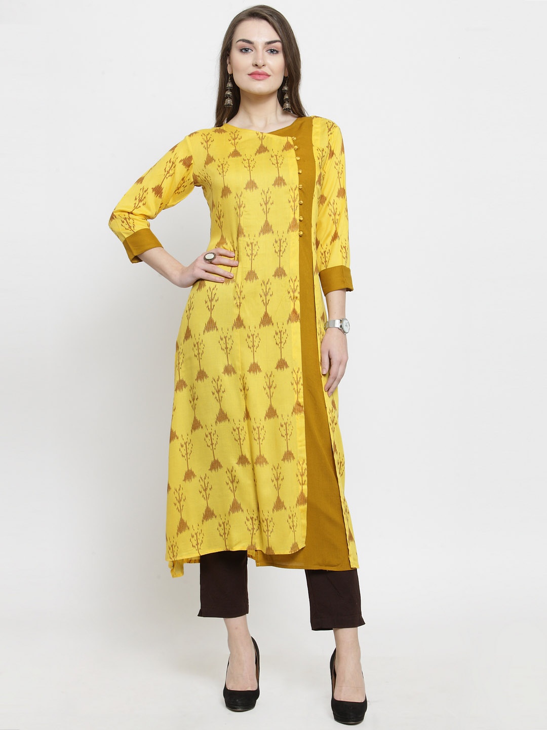 

Indibelle Women Yellow Printed Kurta with Trousers