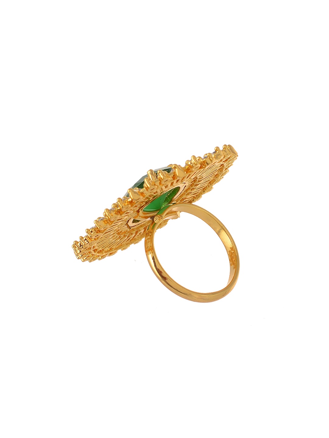 Silvermerc Designs Women Gold-Plated Stone-Studded Oval-Shaped Adjustable Finger Ring