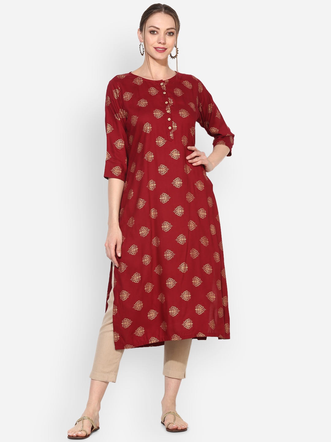 

Myshka Women Maroon Printed Straight Kurta