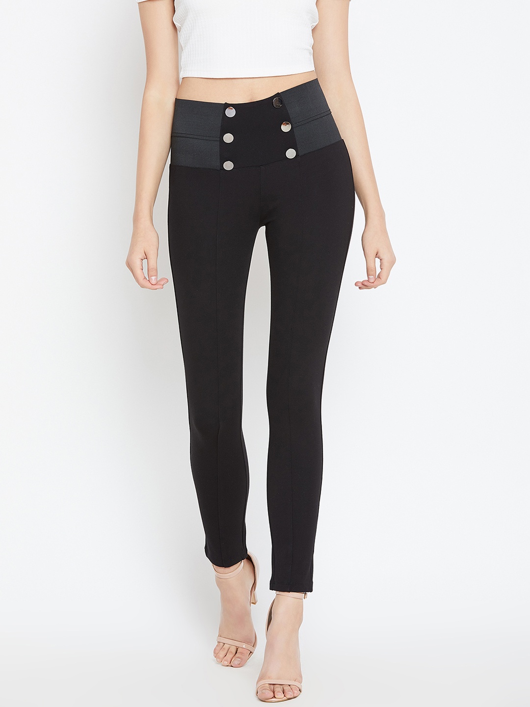 

Zastraa Women Black Solid Jeggings