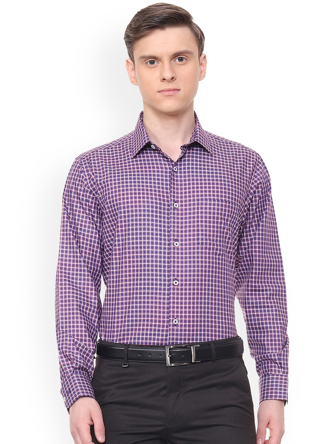 

Van Heusen Men Blue & White Regular Fit Checked Formal Shirt