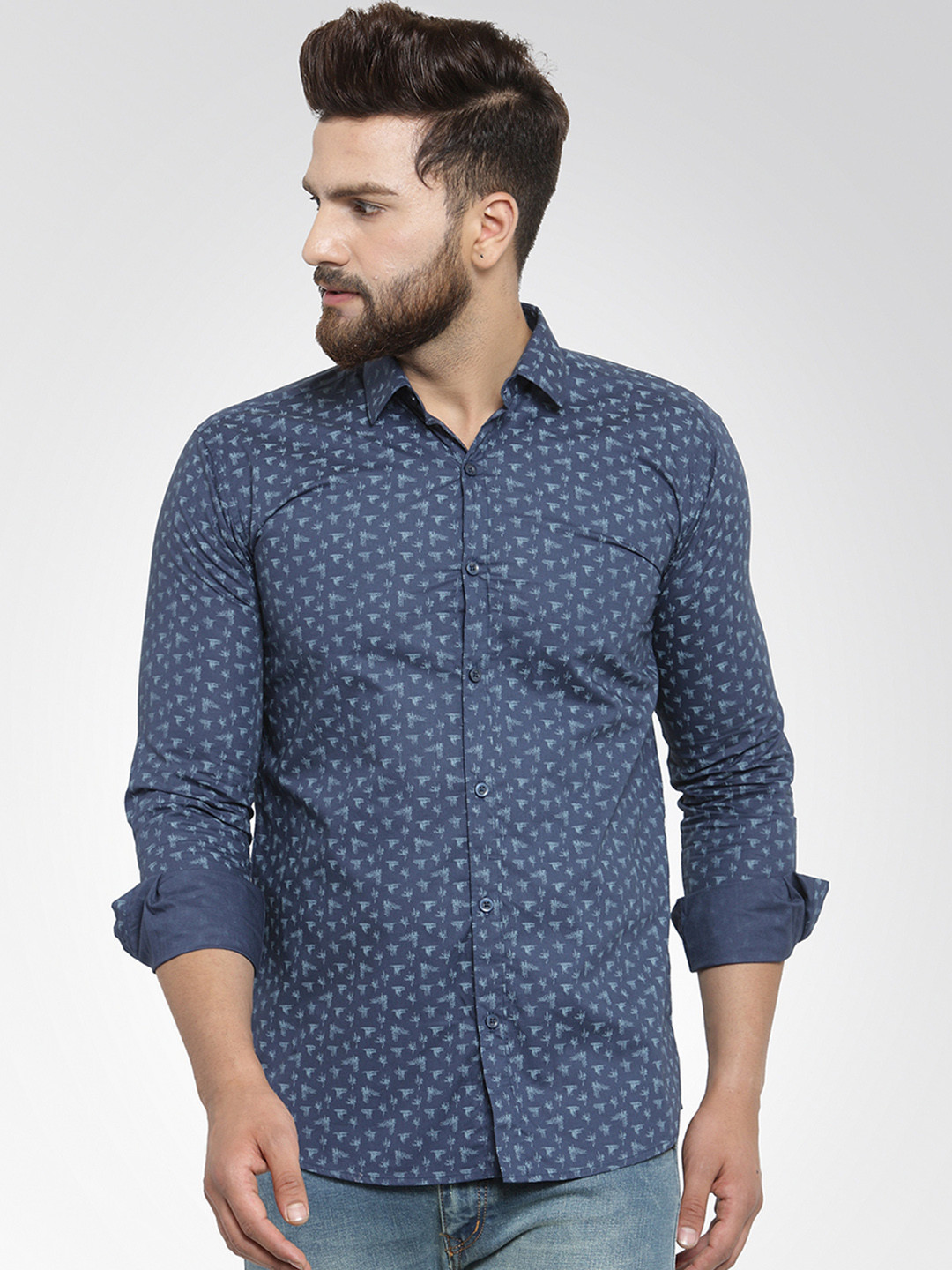 

JAINISH Men Navy Blue Classic Slim Fit Printed Casual Shirt