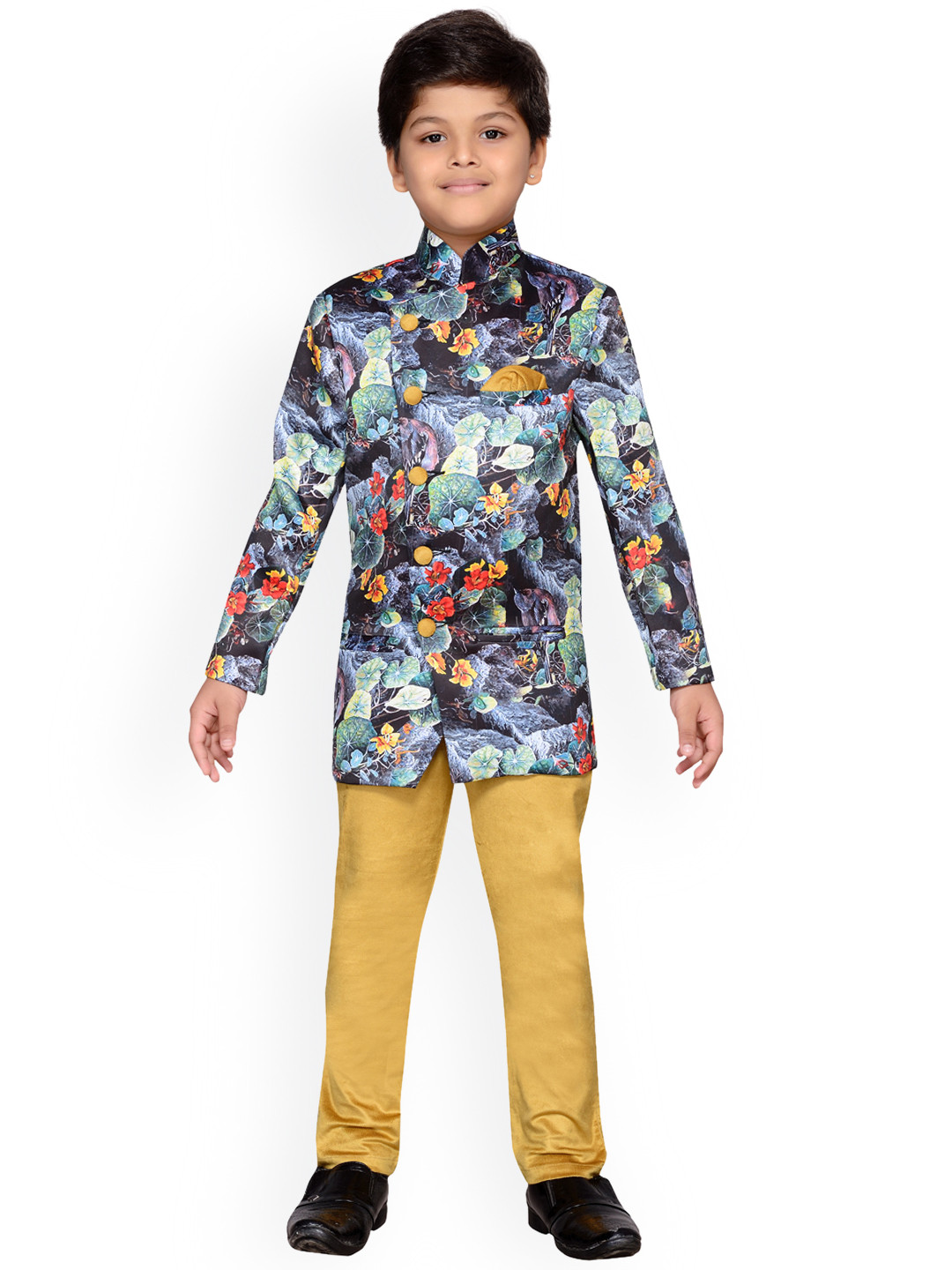 

Aj DEZInES Boys Multicoloured & Yellow Sherwani Set, Multi