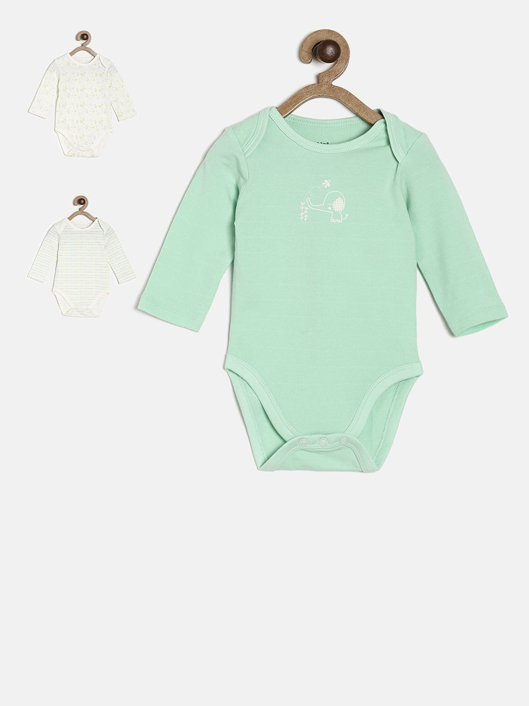 

MINI KLUB Unisex Pack of 3 Printed Bodysuits, Green
