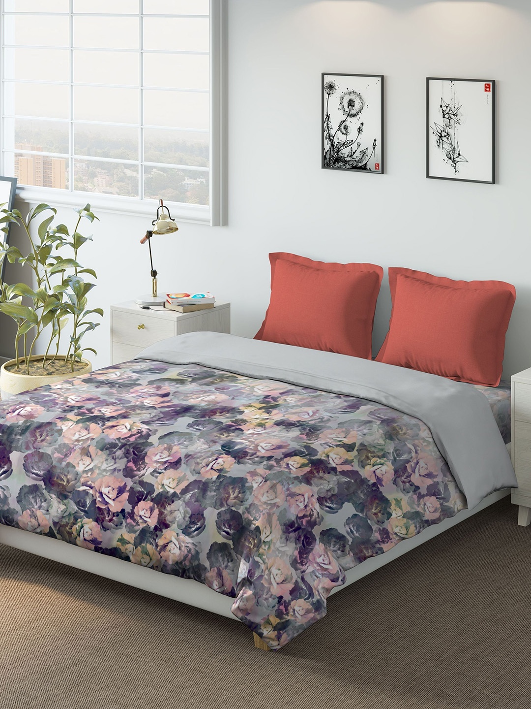 

DDecor Orange & Grey 180TC Printed Bedding Set with Duvet Cover