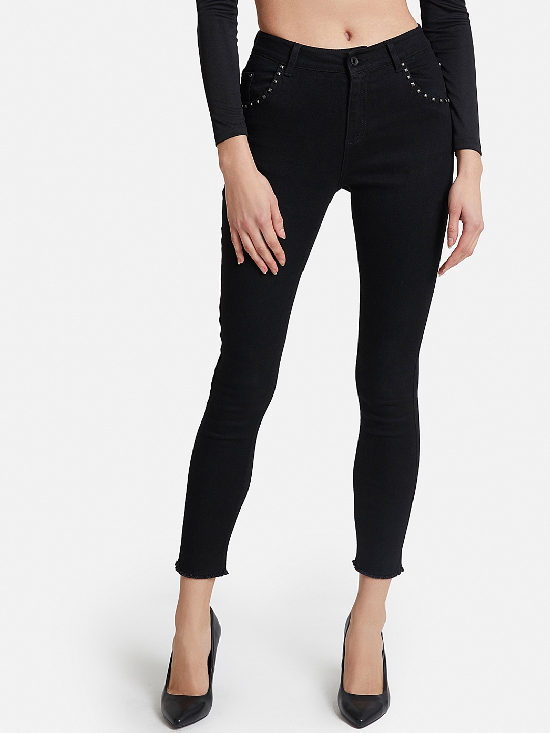 

Kazo Women Black Straight Fit Mid-Rise Clean Look Stretchable Jeans