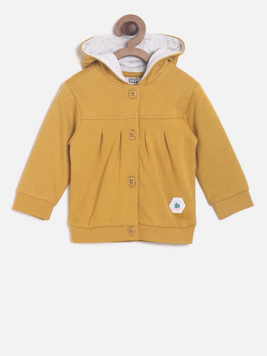 

MINI KLUB Girls Yellow Solid Hooded Sweatshirt