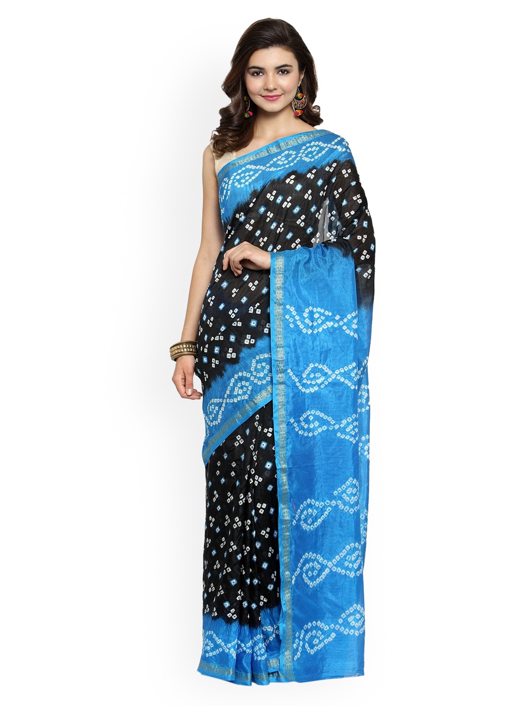 

Geroo Jaipur Hand Dyed Black & Blue Bandhani Silk Saree