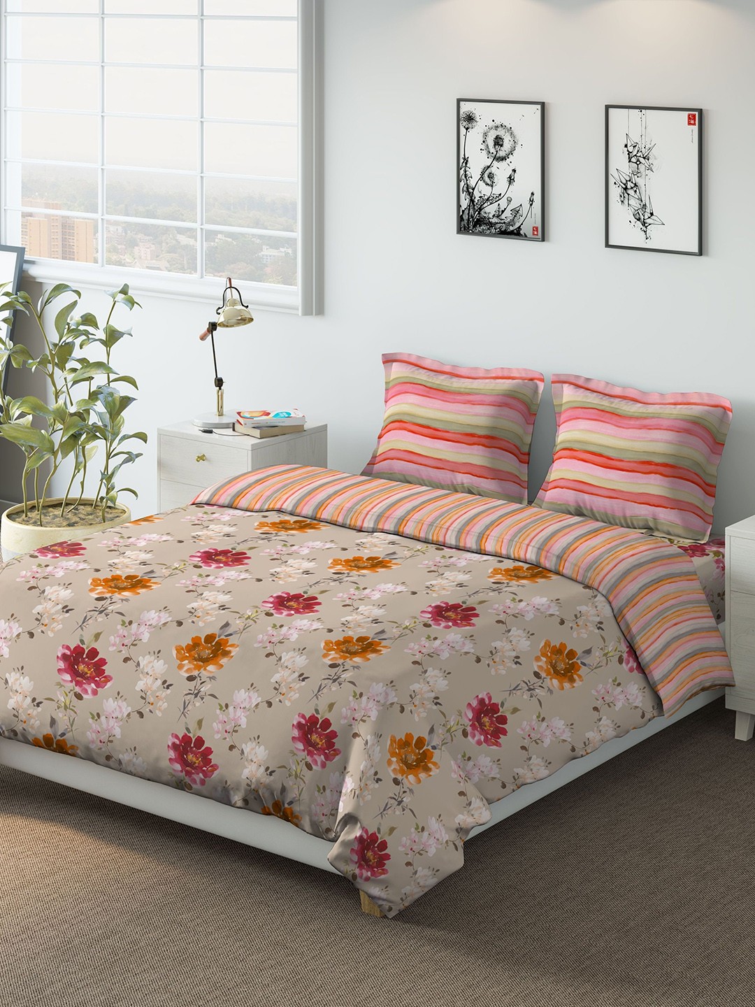 

DDecor Multicoloured 150TC Printed Bedding Set with Comforter, Multi