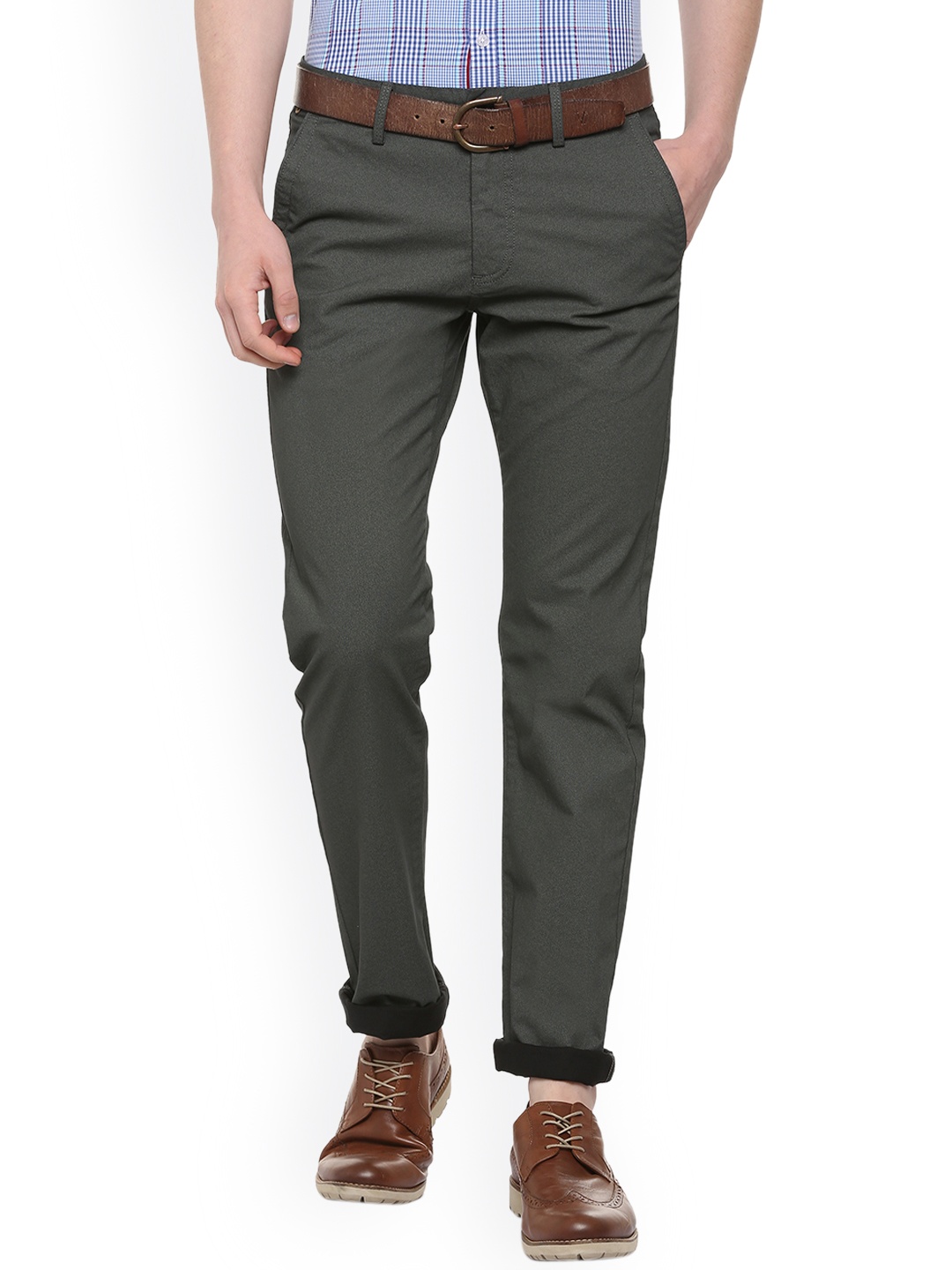 

Allen Solly Men Grey Regular Fit Self Design Regular Trousers