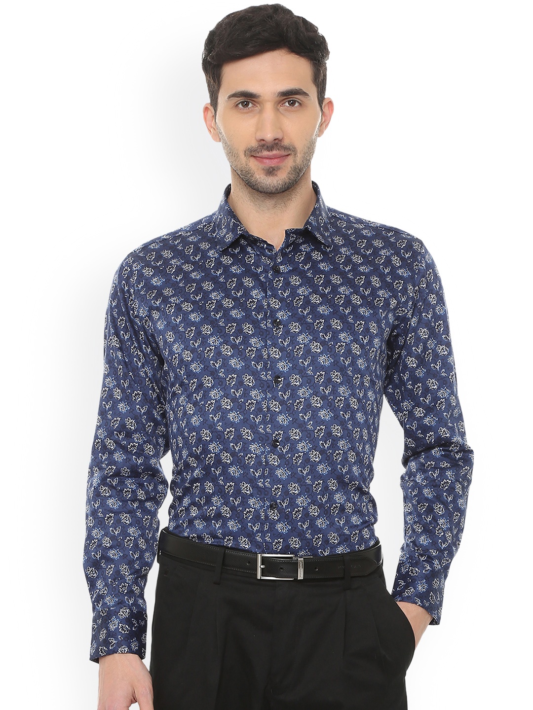 

V Dot Men Blue Slim Fit Printed Formal Shirt