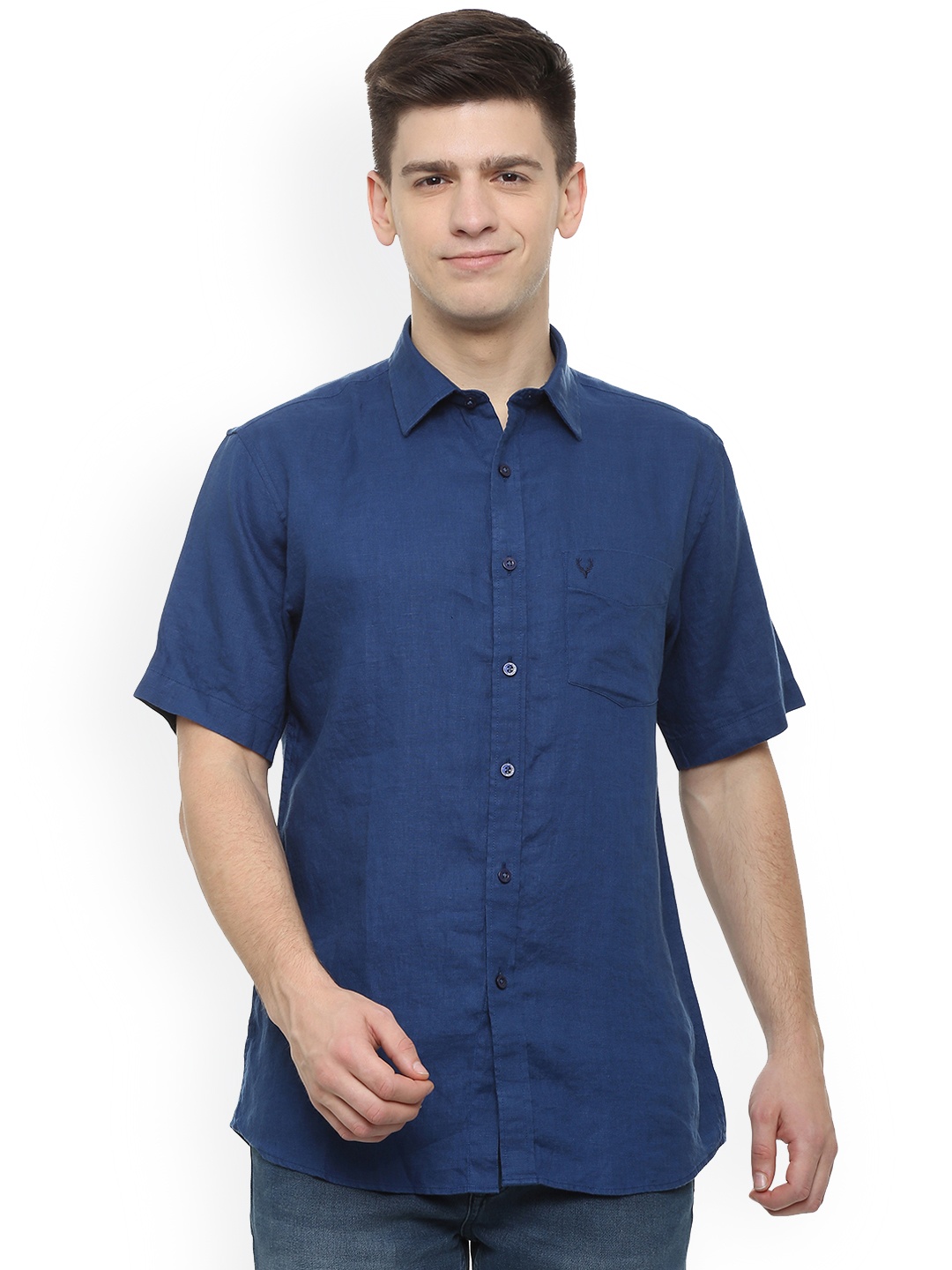 

Allen Solly Men Navy Blue Regular Fit Solid Linen Casual Shirt