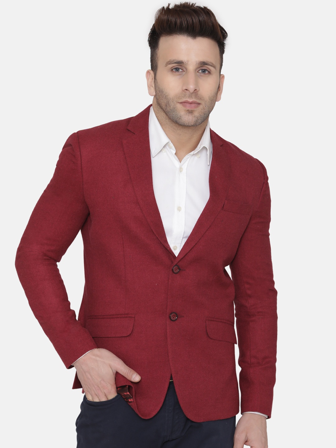 

Wintage Men Red Solid Regular-Fit Single-Breasted Blazer