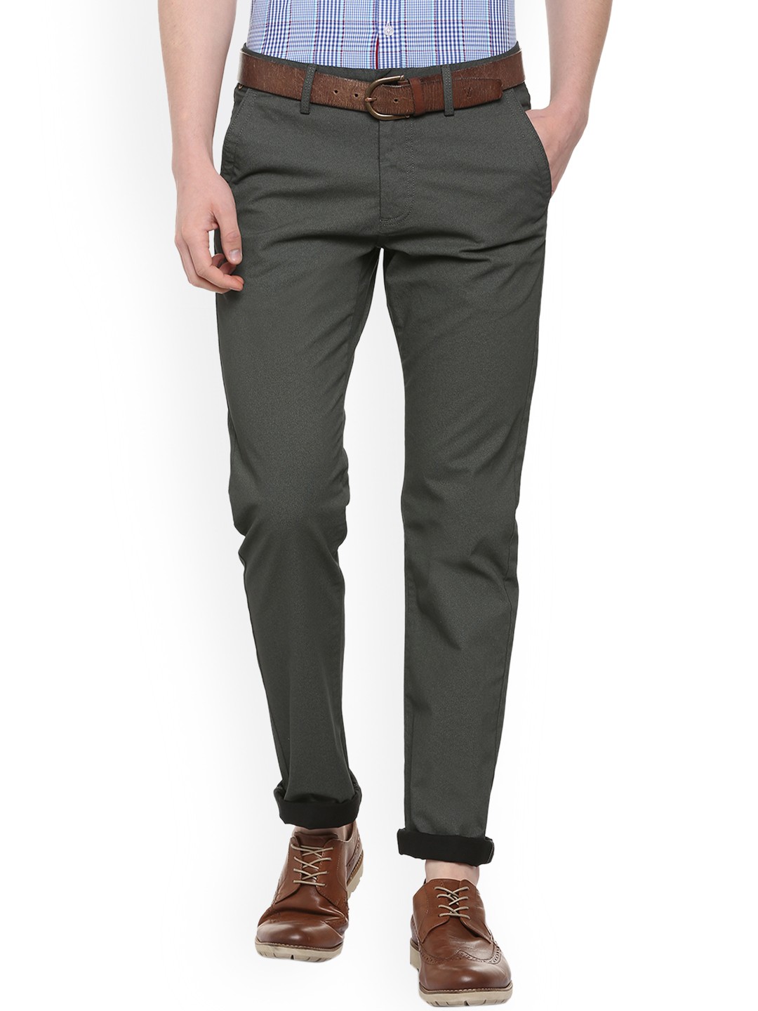 

Allen Solly Men Grey Regular Fit Self Design Regular Trousers