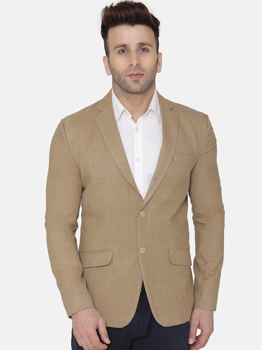 

Wintage Men Beige Solid Regular-Fit Single-Breasted Woolen Blazer