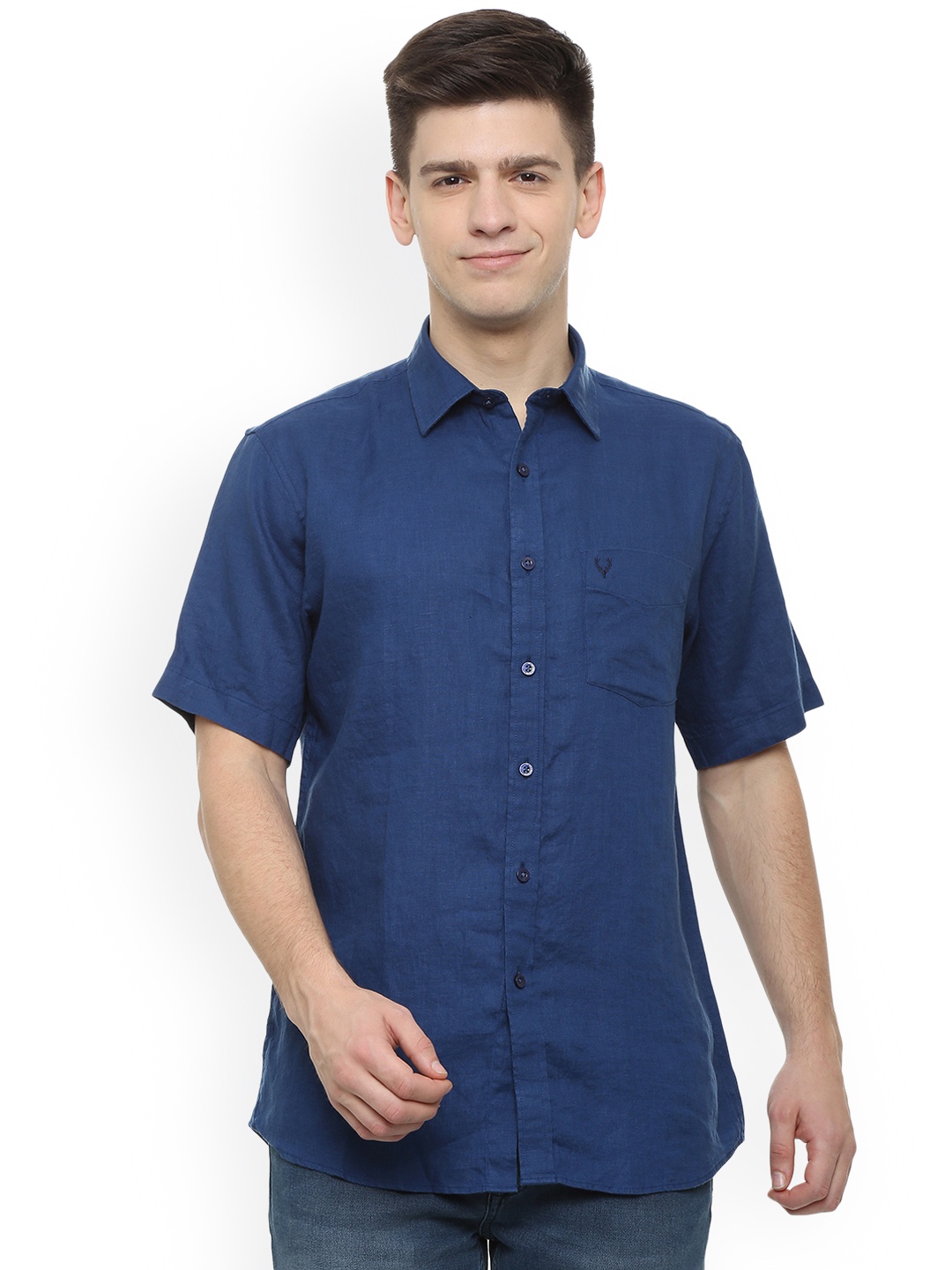 

Allen Solly Men Navy Blue Regular Fit Solid Linen Casual Shirt