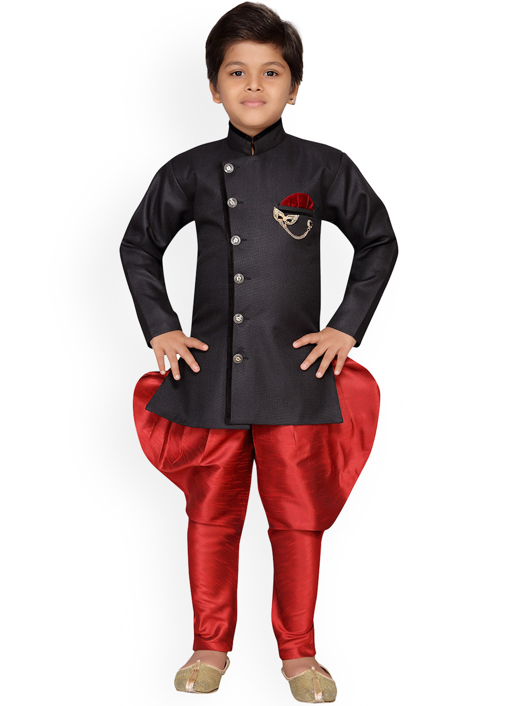 

Aj DEZInES Boys Black & Red Sherwani Set