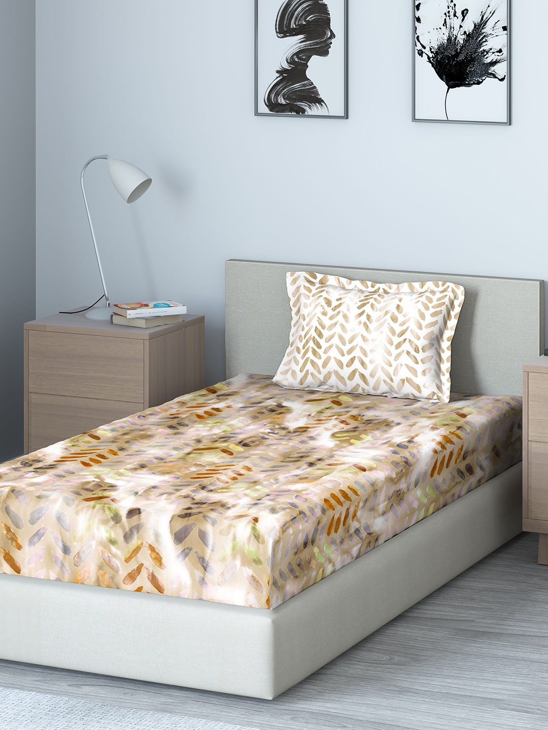 

DDecor Brown Floral 140 TC Cotton 1 Single Bedsheet with 1 Pillow Covers