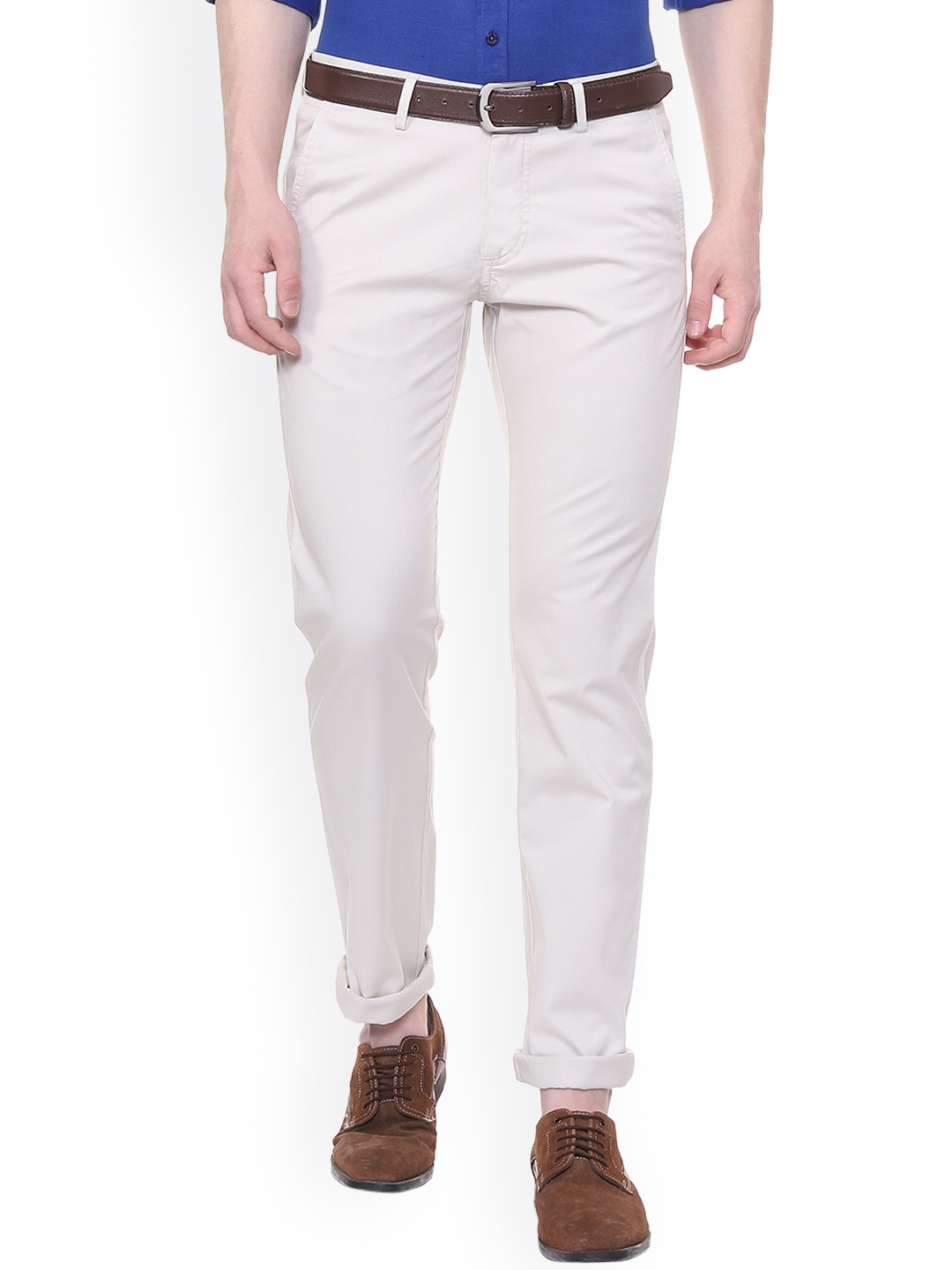 

Allen Solly Men Off-White Slim Fit Solid Regular Trousers
