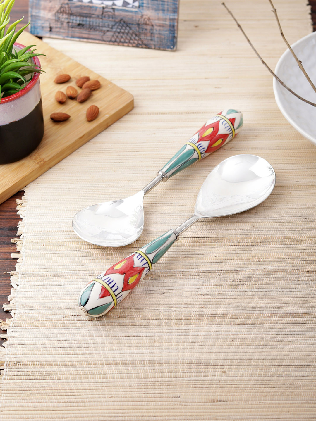 

VarEesha Set of 2 Multicoloured Stainless Steel Hand-painted Serving Spoons, Multi