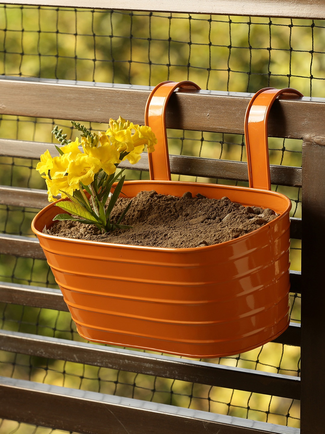 

ExclusiveLane Orange Solid Hand-Painted Railing Cum Table Planter