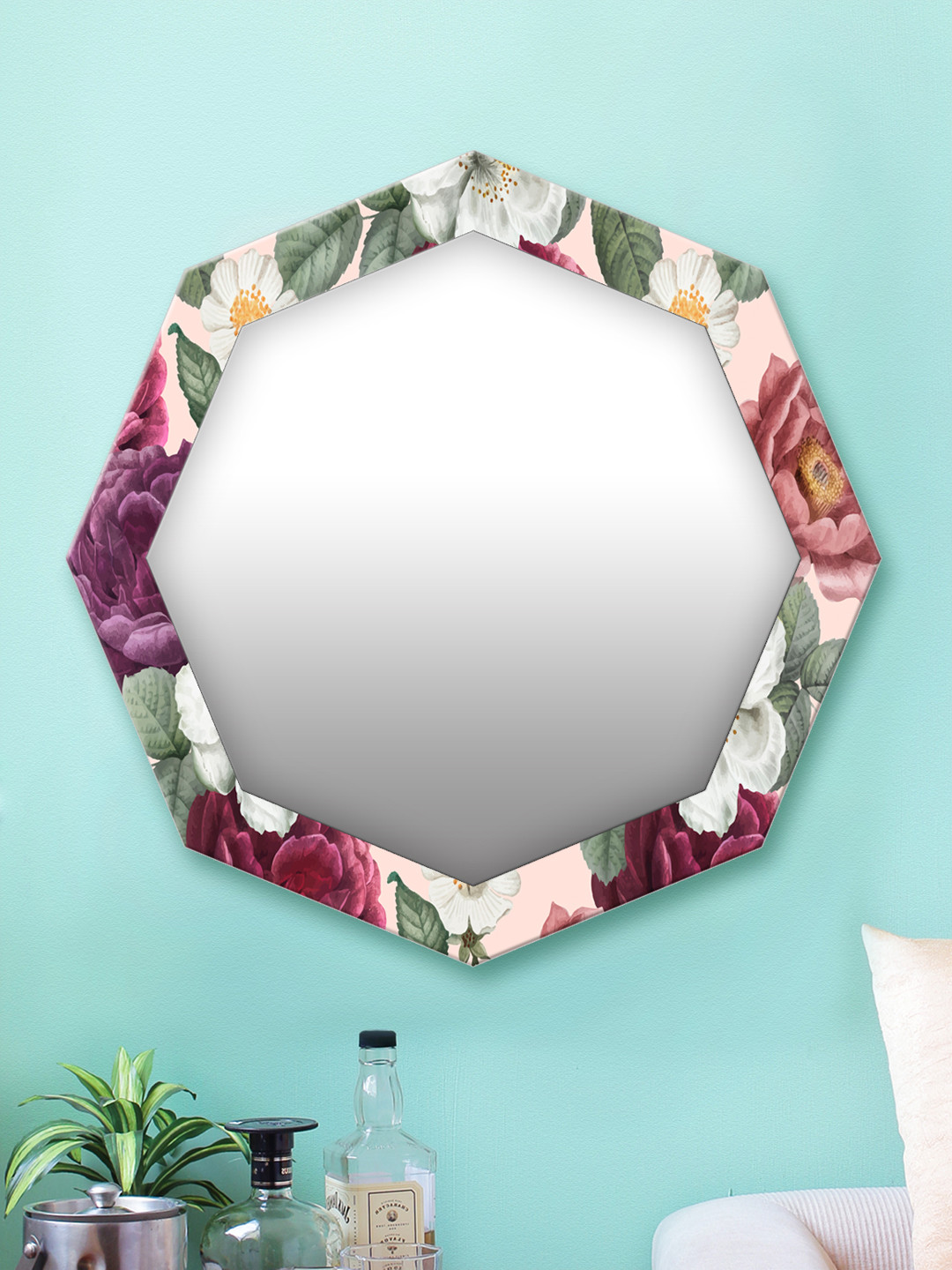 

999Store Multicoloured Printed MDF Wall Mirror, Multi