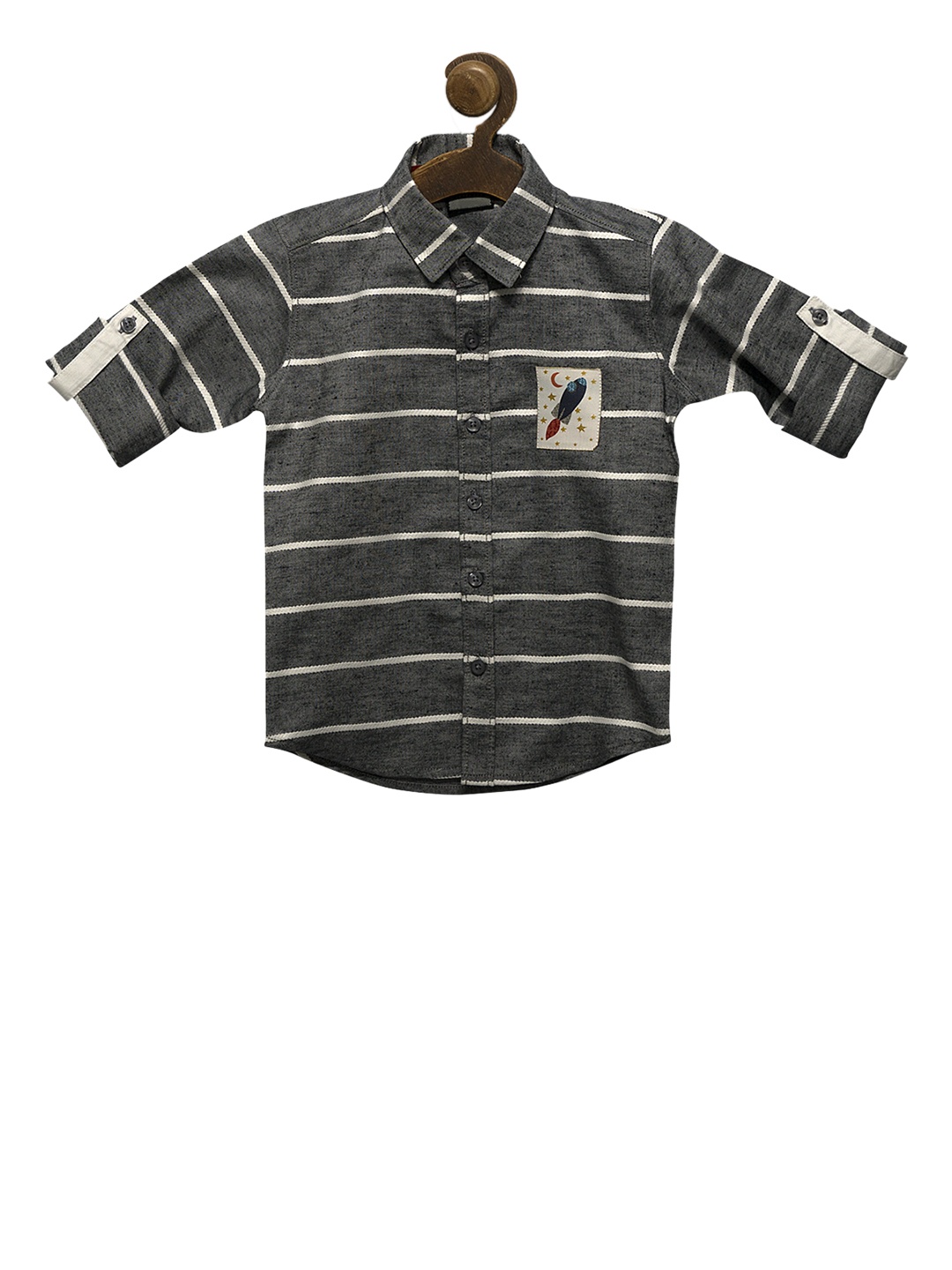 

RIKIDOOS Boys Grey Tailored Fit Striped Casual Shirt