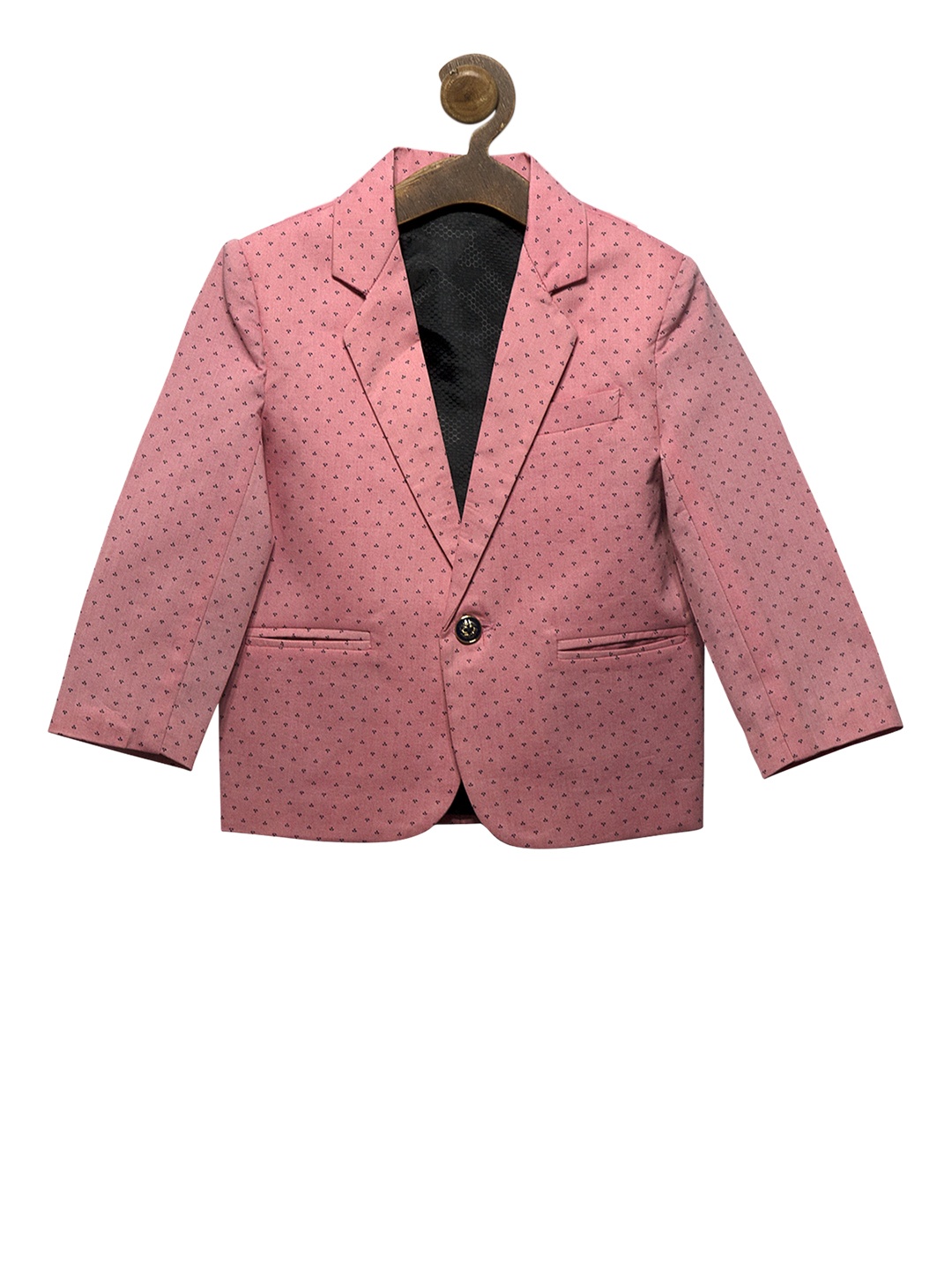 

RIKIDOOS Boys Pink Printed Tailored Fit Single-Breasted Blazer
