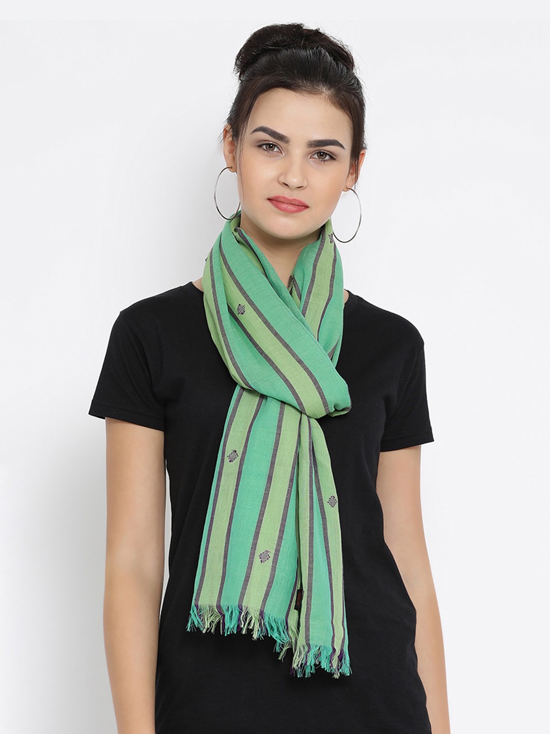 

SHINGORA Women Green Striped Stole