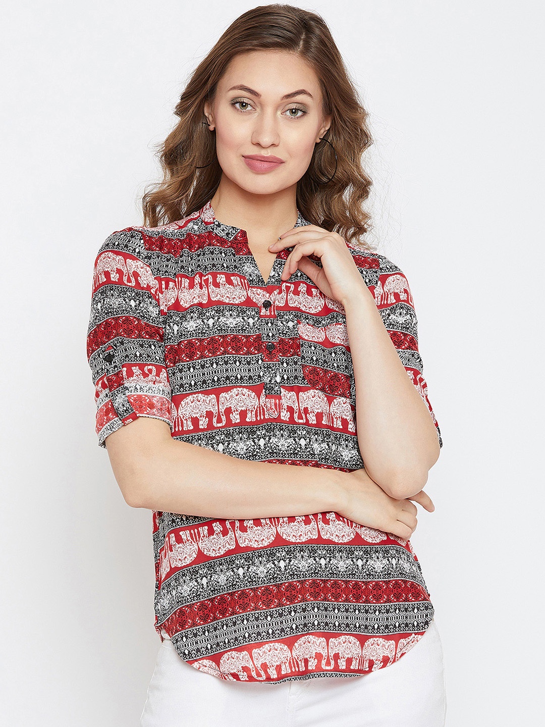 

PURYS Red Printed Tunic