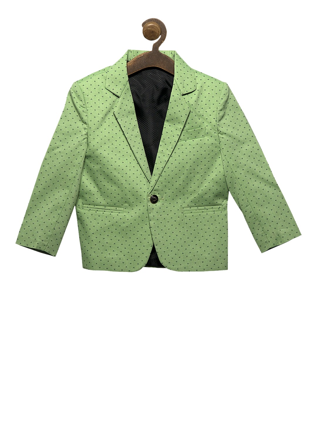 

RIKIDOOS Boys Green Printed Tailored Fit Single-Breasted Pure Cotton Blazer