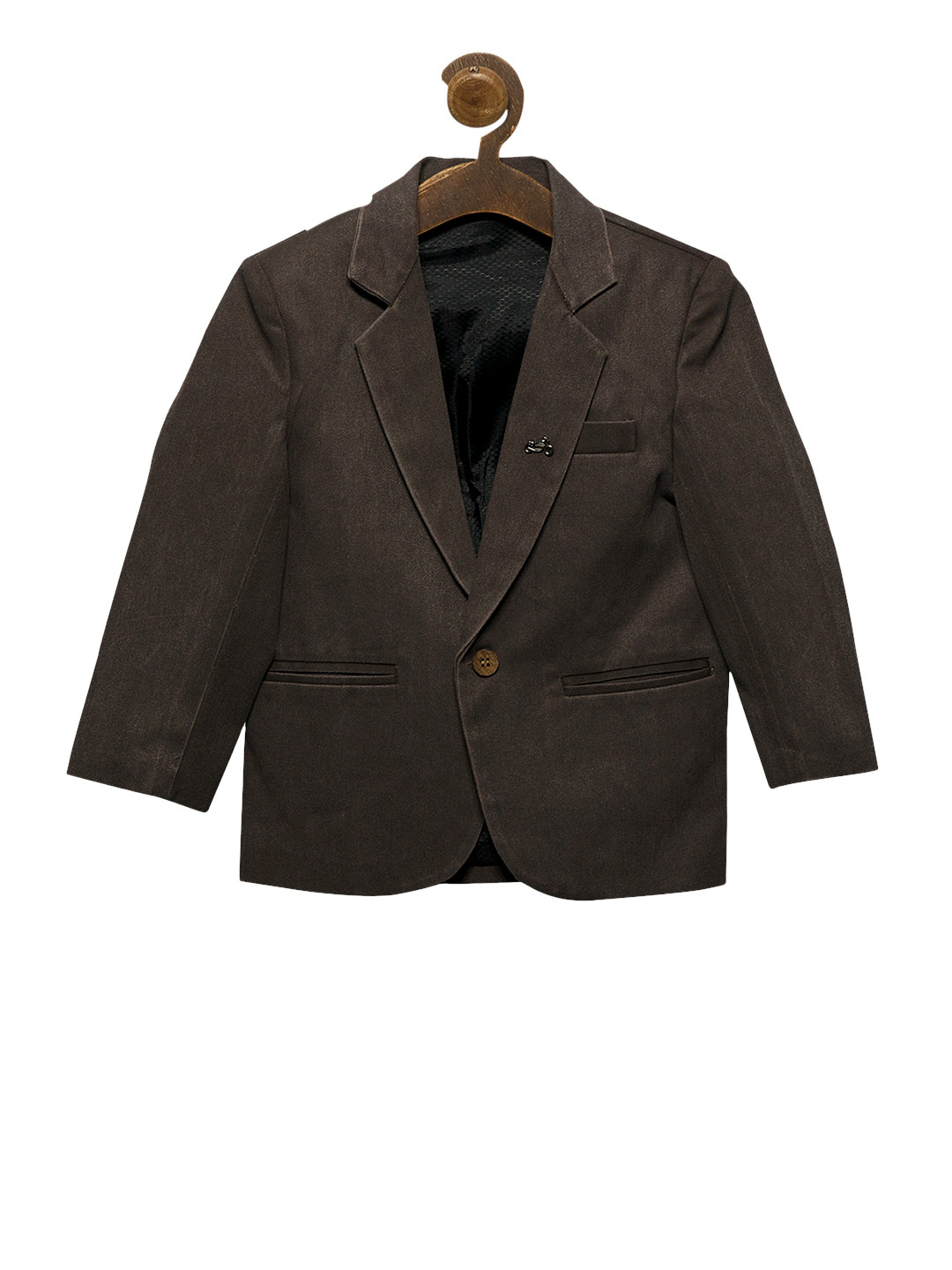 

RIKIDOOS Boys Brown Solid Tailored Fit Single-Breasted Pure Cotton Blazer