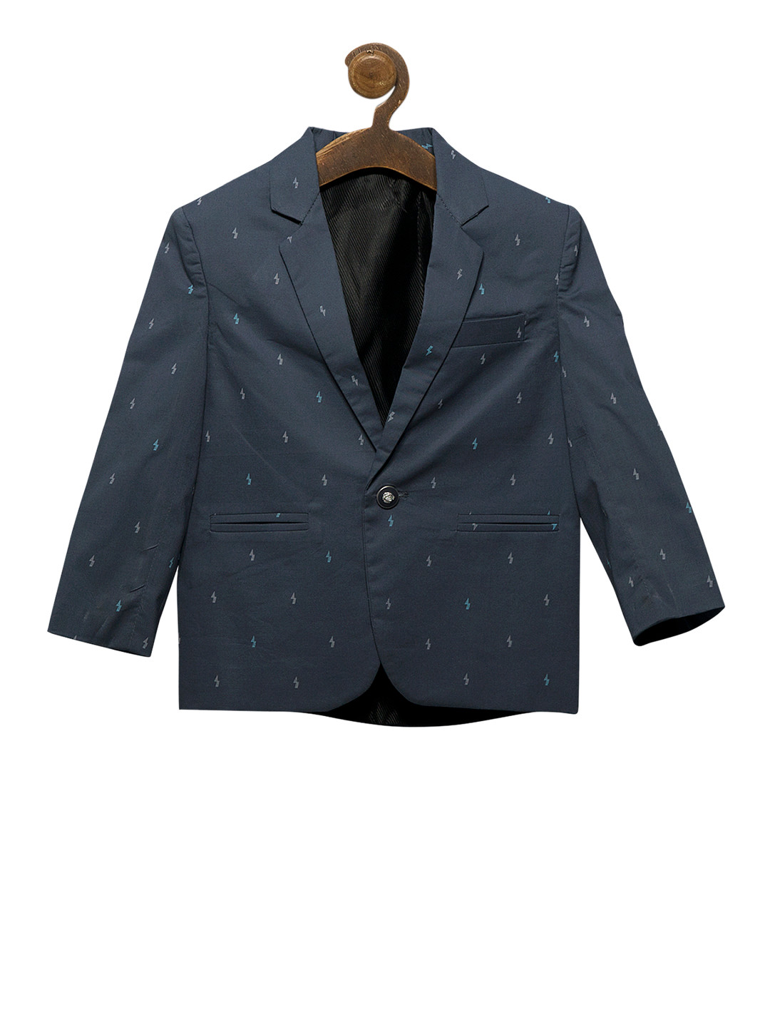 

RIKIDOOS Boys Navy Blue Printed Tailored Fit Single-Breasted Blazer