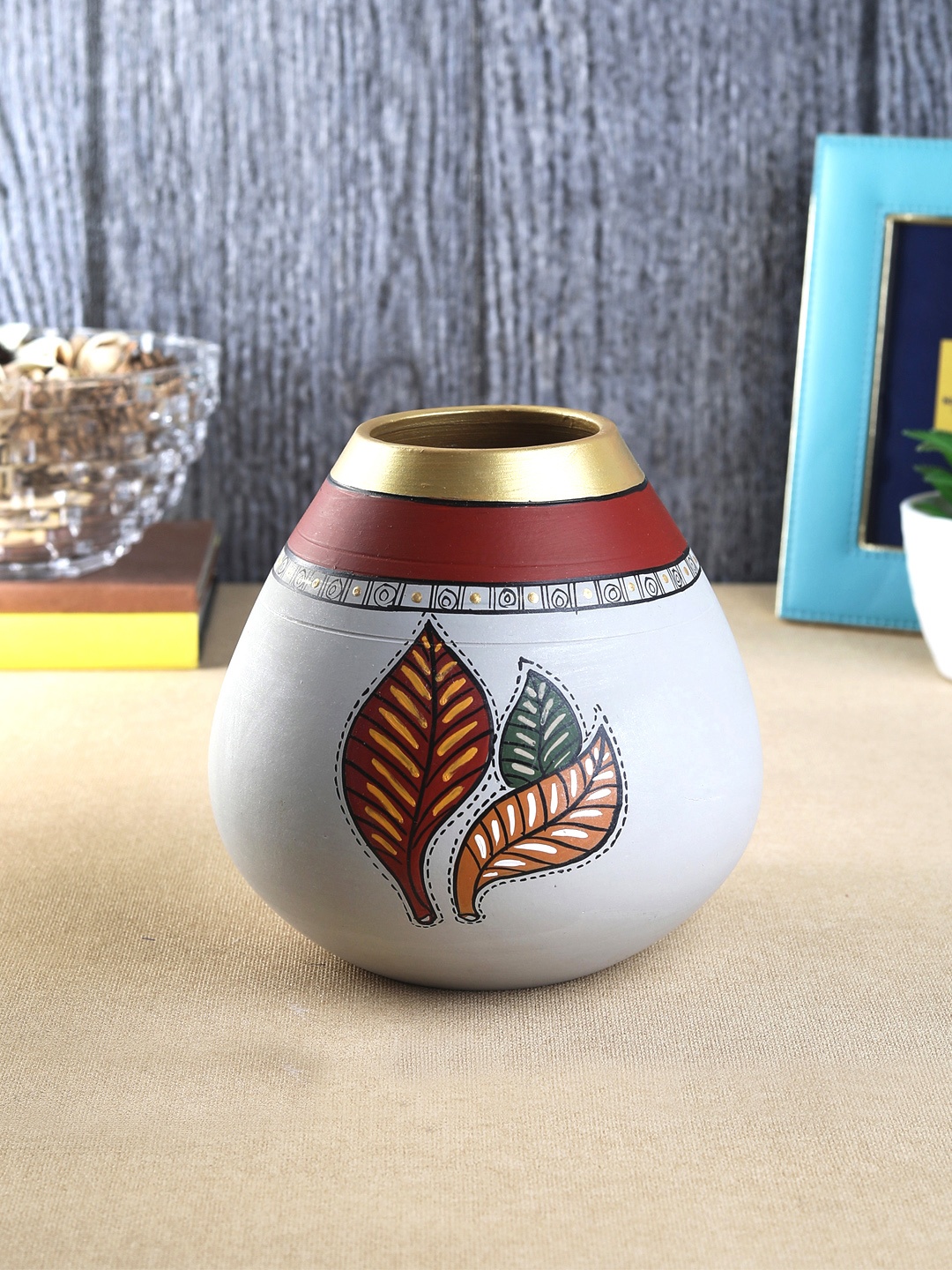 

VarEesha Multicoloured Handcrafted Terracotta Drop Shape Vase, Multi