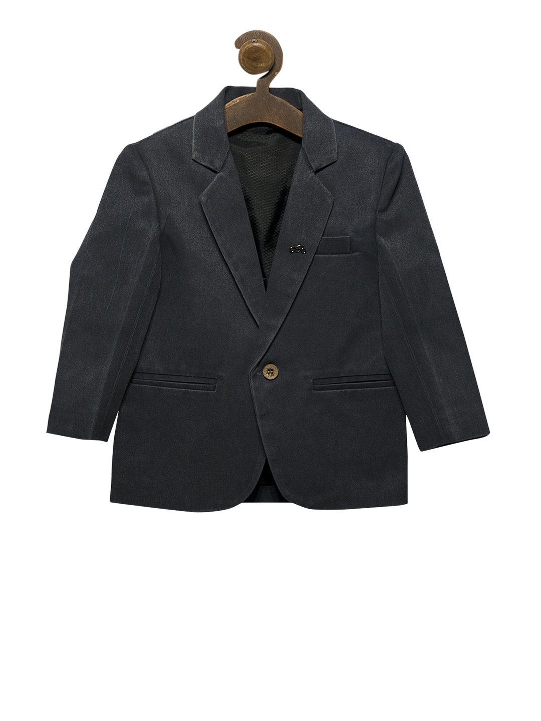 

RIKIDOOS Boys Charcoal Solid Tailored Fit Single-Breasted Pure Cotton Blazer