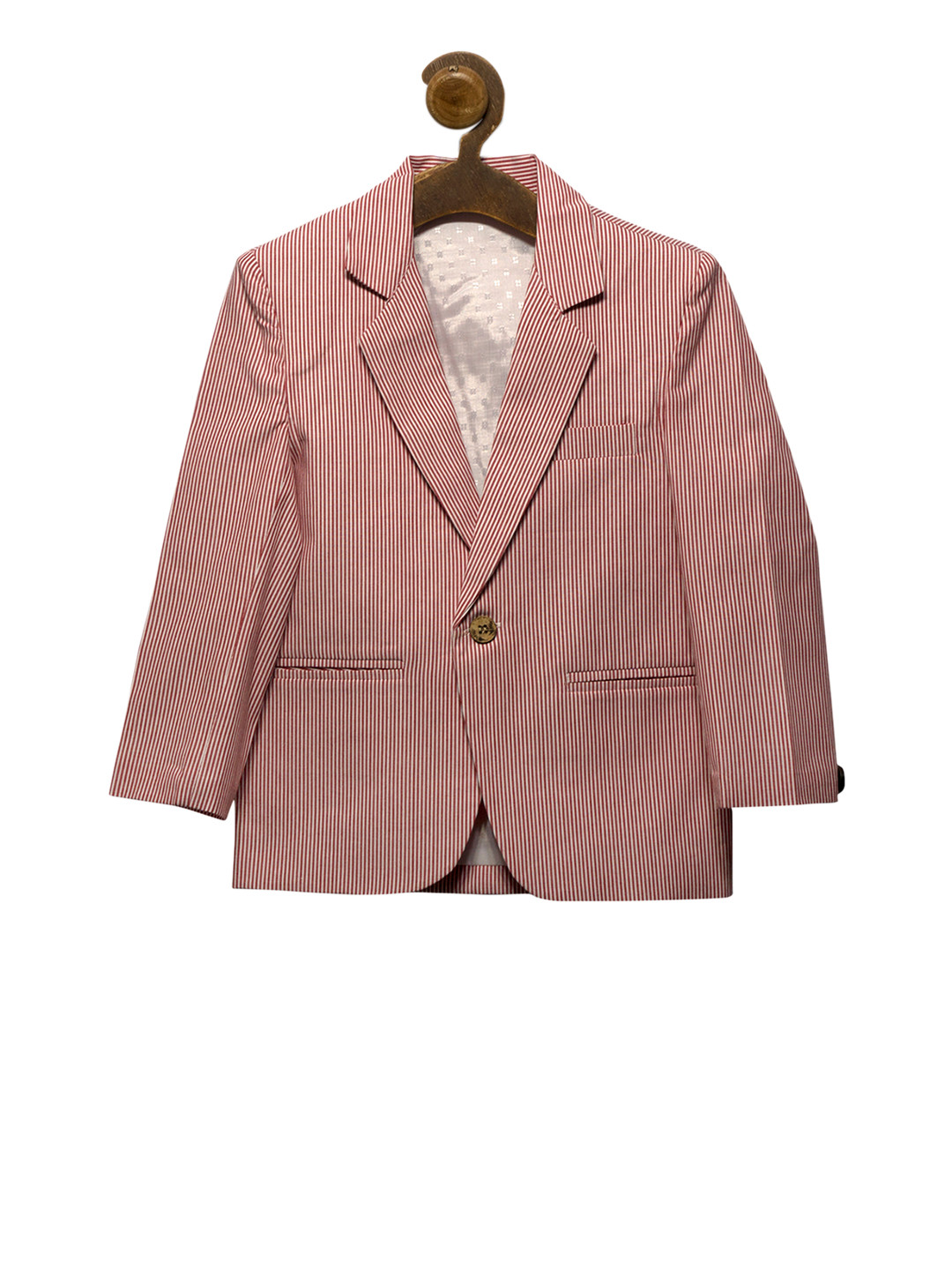

RIKIDOOS Boys Red Striped Tailored Fit Single-Breasted Blazer