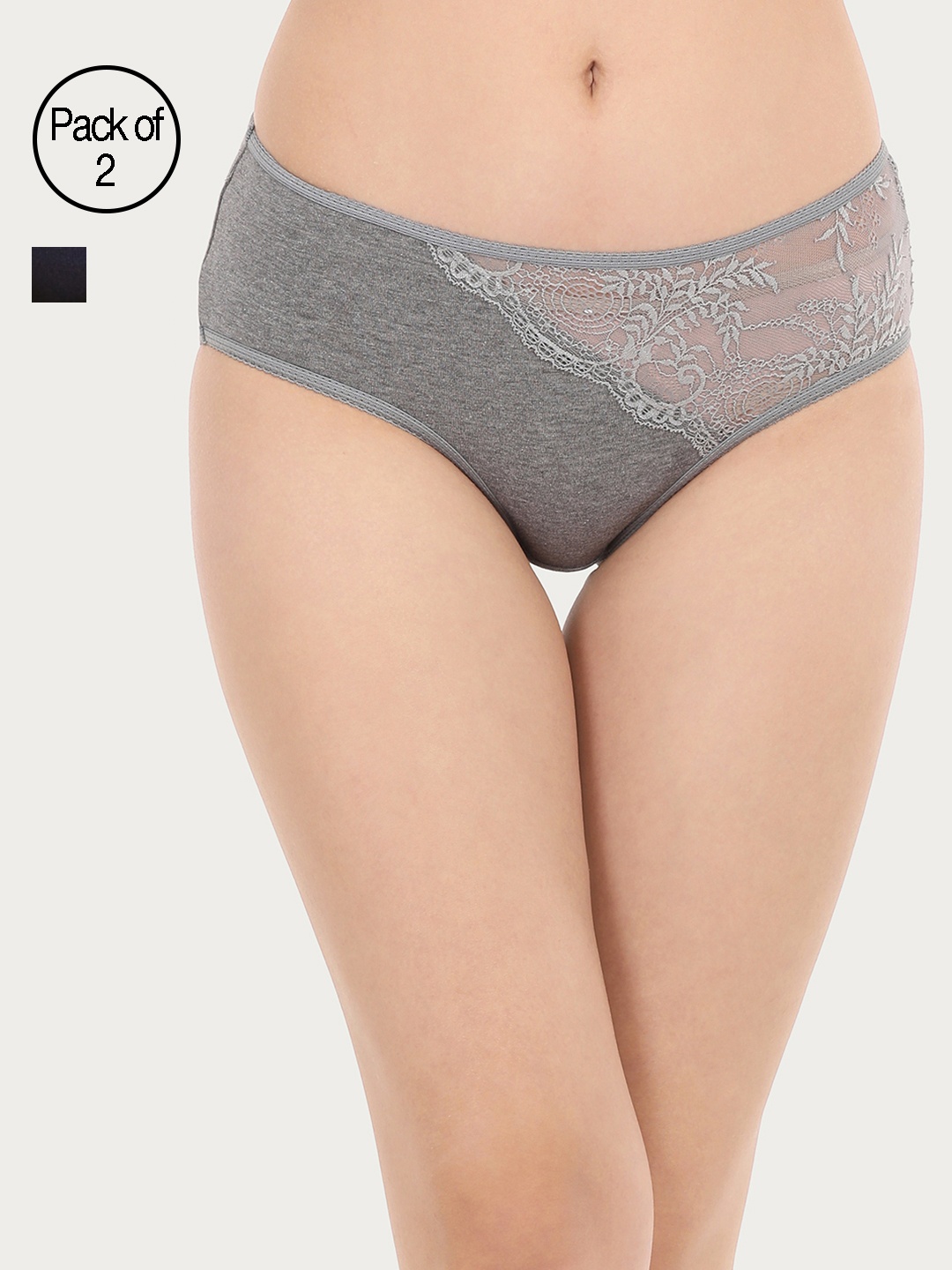 

Clovia Women Pack of 2 Lace Hipster Briefs COMPNC622XL, Blue
