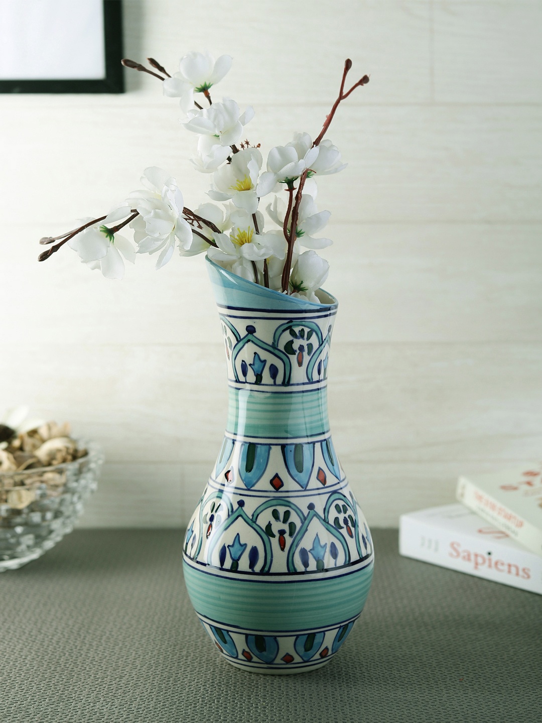 

VarEesha Turquoise Blue & White Handcrafted Ceramic Vase