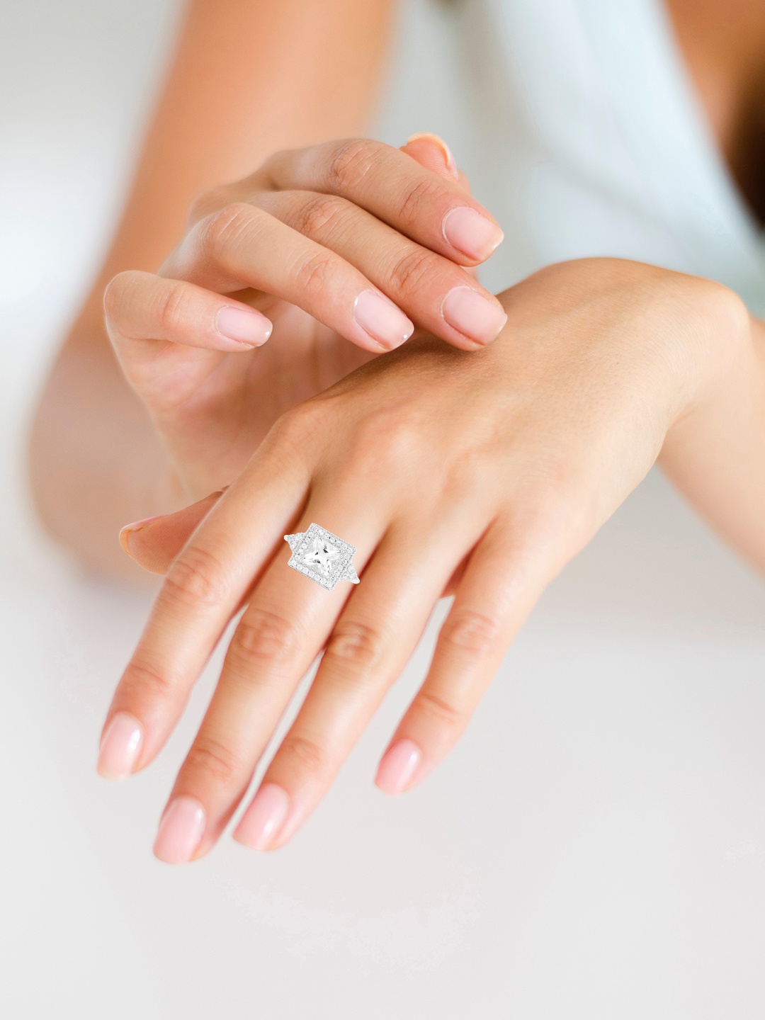 

TALISMAN Women Silver-Plated Stone-Studded Rectangular-Shaped Finger Ring